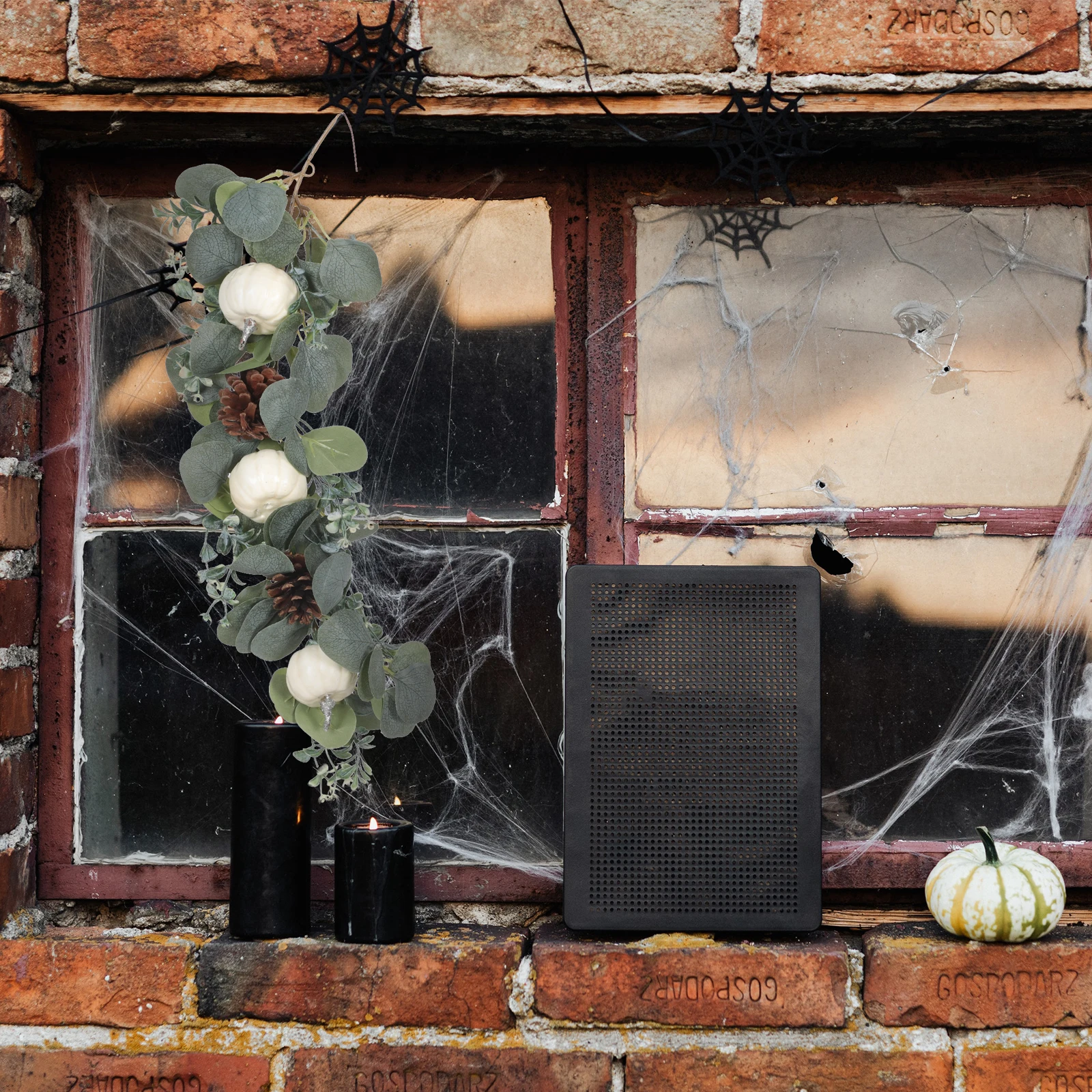 

White Pumpkin Decor Halloween Wall Pendant Simulated Eucalyptus Leaves Hanging Ornament For Party Home Garden Decoration Supply