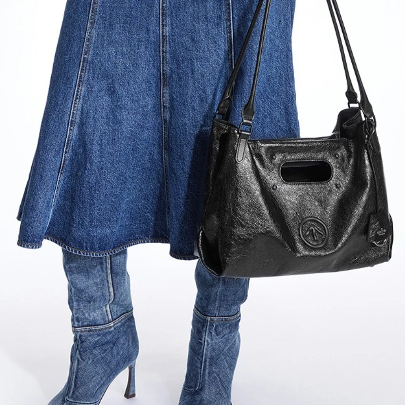 GROTTO 2025 New Fashion CARRY Tote Bag Large Capacity Commuter Cowhide Handbag Single Shoulder Soft Bag