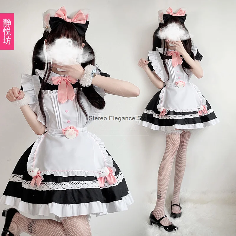 Cat Series Black and White Maid Dress Anime Female Attire Tycoon Laurie Maid Uniform Cos Coffee Princess Dress Lolita