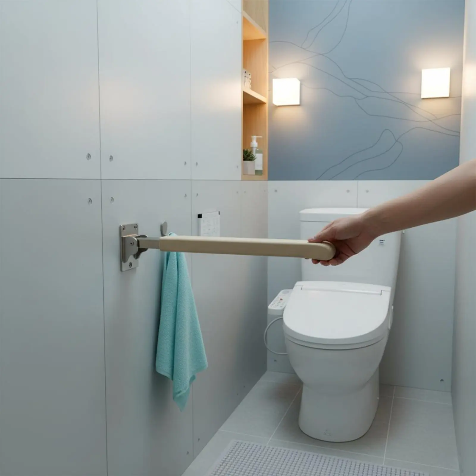 

Folding Toilet Grab Bar Long-Lasting Aluminum Alloy Flip-up Toilet Grab Bar Folding Bathroom Handrail Easy Installation