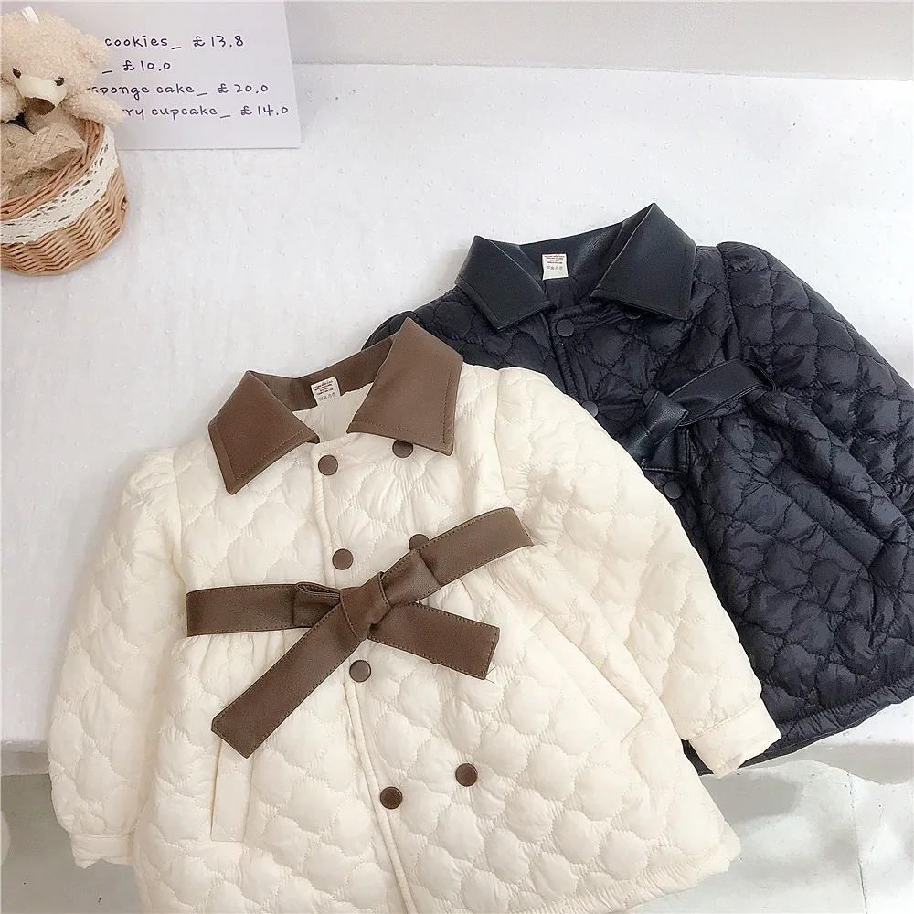 Down Girls Cotton Coat New Winter Children Clothing Baby Turn Down Collar Printing Warm Soft Lively Loose Casual Button