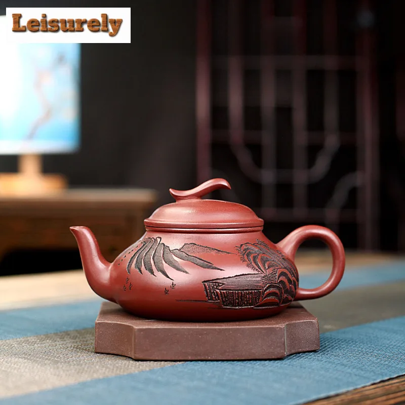 280ml Traditional Yixing Purple Clay Teapots Handmade Landscape Pot Raw Ore Dragon's Blood Sand Mud Kettle Chinese Zisha Tea Set