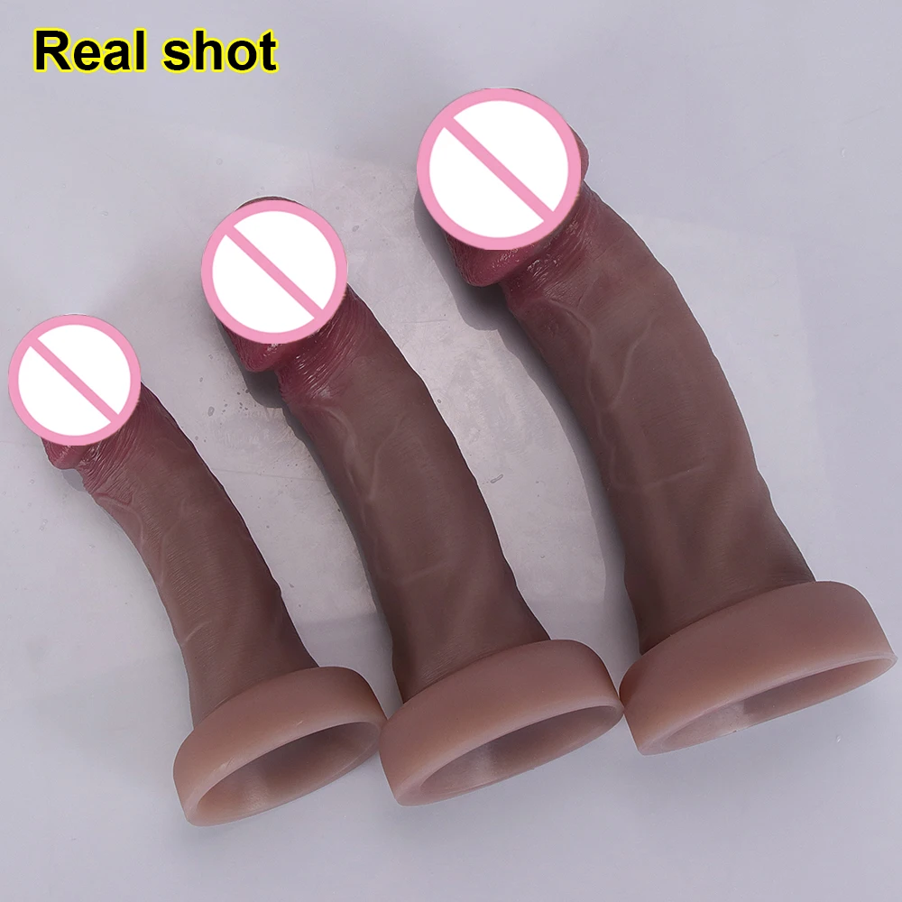 Super Skin Feeling Realistic Dildo Double Layer Silicone Soft Penis Big Glans Suction Cup Lesbian Anal Sex Toys For Two Adult 69