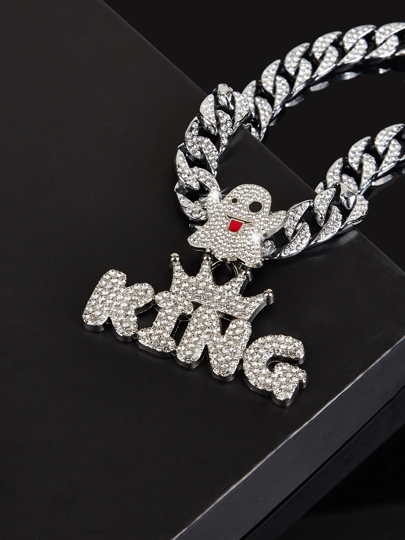 Iced Out Fashionable And Playful Buckle Crown KING Pendant, Hip-hop Punk Necklace For Men's Jewelry Gifts