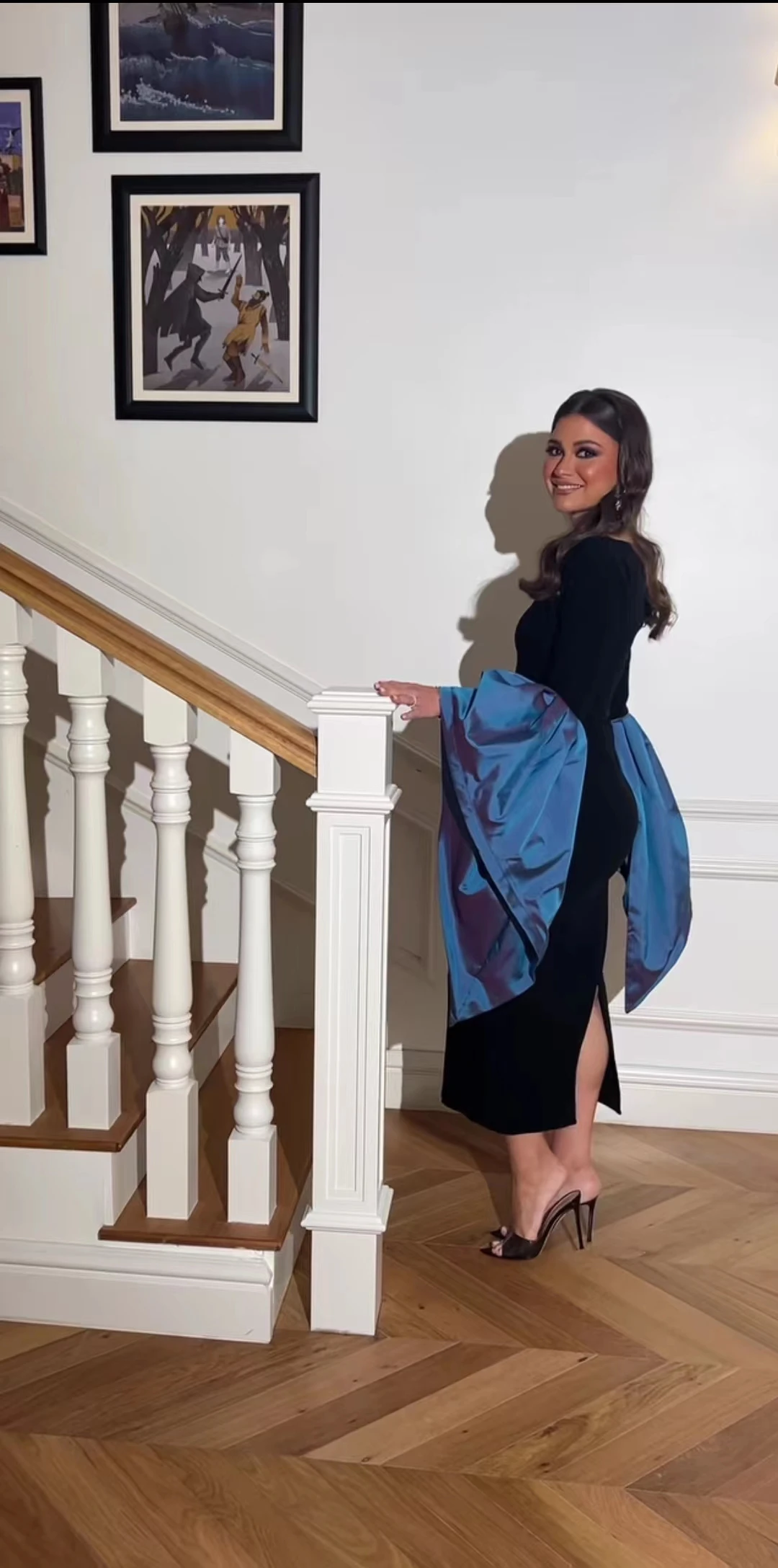 AsaNagi Black V Neck Evening Dresses Ankle-Length Blue Flare Sleeves Elegant Formal Occasion Dress 2025 New Can Customized