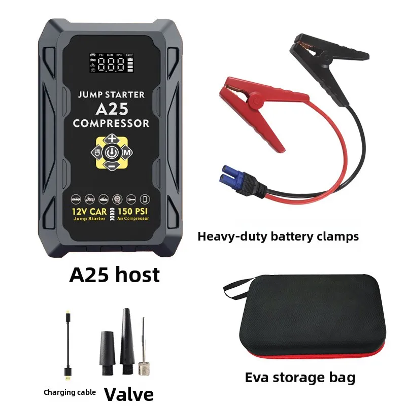 12V Large Capacity Emergency Car Jump Starter Power with Air Compressor Portable Power Bank LED Light Battery Booster