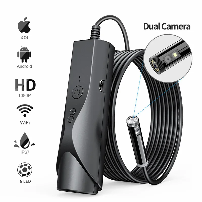 

3.9mm 5.5mm 8mm Wifi Dual Lens Borescope Endoscope Camera HD 1080P Flexible Inspection Camera for IOS Iphone Android Phone