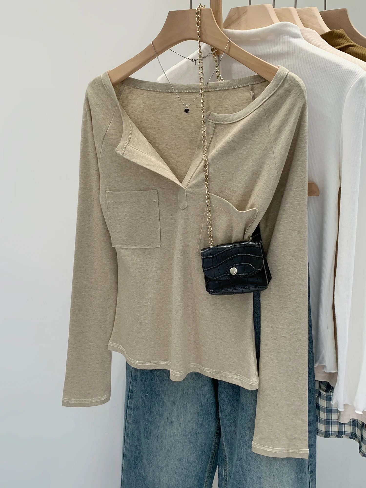 

Elegant Half Open Collar Long Sleeve T-Shirt Women Early Autumn New Style Lightweight Maturity Base Layer Shirt Top