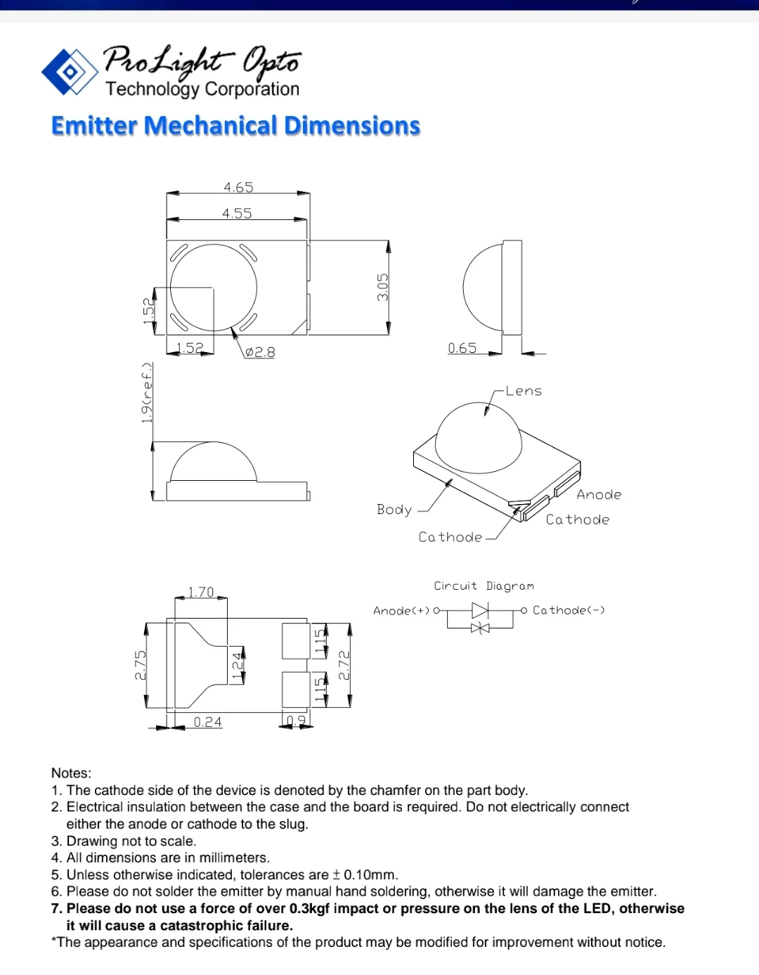20Pcs/PR2N-1LWE ProLight Taiwan Phenix 1W 3045 Positive White 6000K Color Temperature