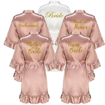 Satin Silk Robes Plus Size Wedding Bathrobe Bride Bridesmaid Mother Maid of Honor Gown Women Ruffle Bathrobe