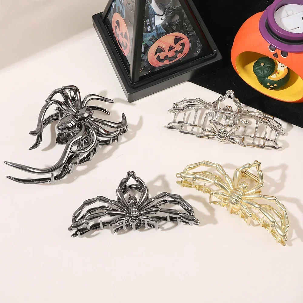 1pcs Halloween Spider Hair Clip Large Women's Personalized Funny Gripper Hollow Metal Hairpin Holiday Party Hair Accessory Gift