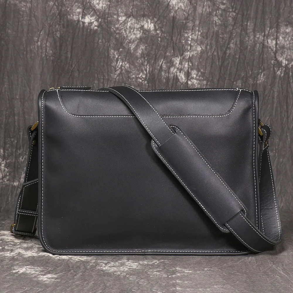 

Nesitu Quality A4 Vintage Brown Black Thick Genuine Crazy Horse Leather Shoulder Men Women Messenger Bag for 12.9'' Ipad M9017