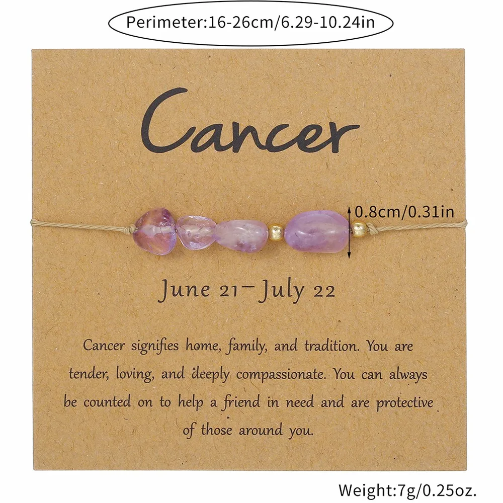 12 Zodiac Signs Natural Stone Bracelet, 4 Irregular Beads, Adjustable Woven Rope, Guardian Protection, Jewelry for Women