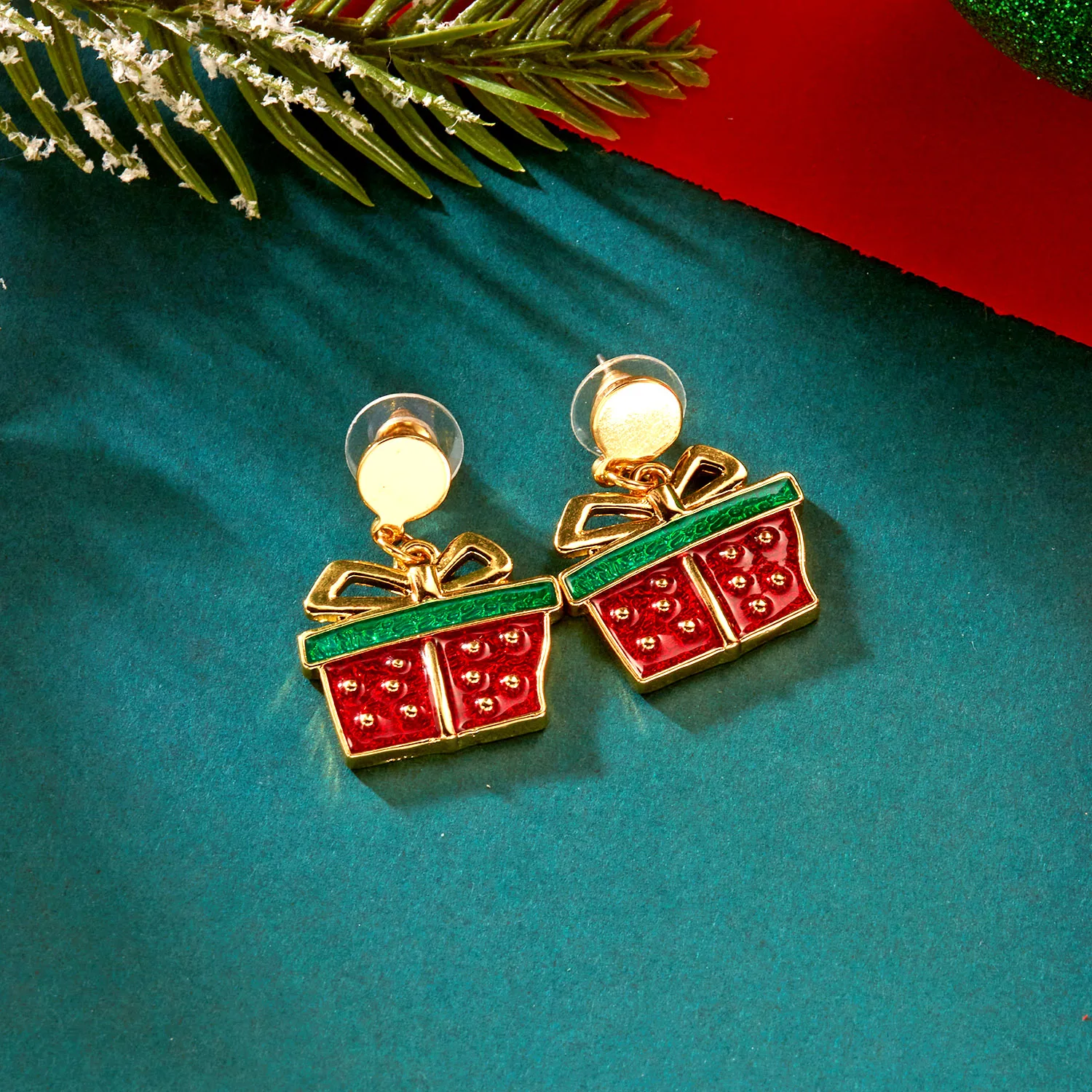 Weihnachts-Metall-Ohrringe, Armband, Halsketten-Set für Frauen, mit Tropfen-Öl-Motiven, Weihnachtsmann, Weihnachtsbaum, Schleife, Hut, Choker, Schmuckdekoration – Detail 6