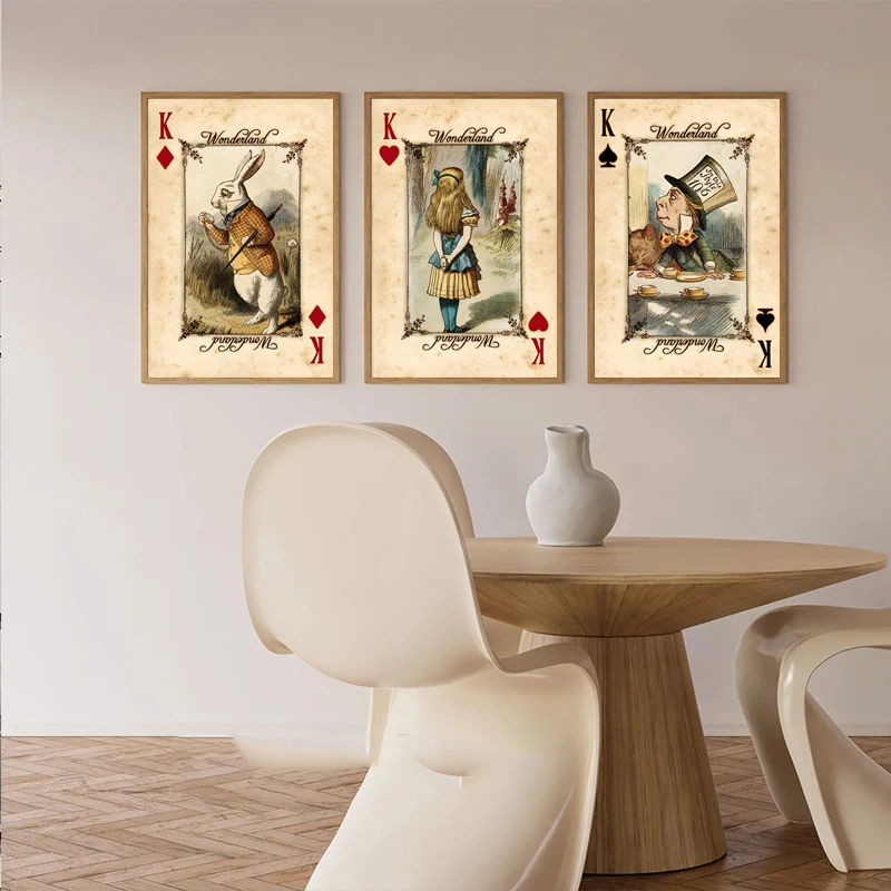 Alice In Wonderland Posters and Prints Wall Art Funny Playing Cards Vintage Canvas Painting For Living Room Home Decor Frameless