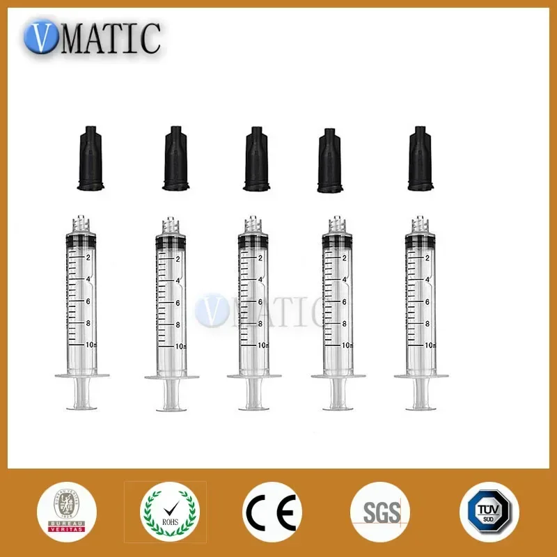 Free Shipping Non Sterilized 5 Pcs Plastic Luer Lock 10ml/Cc Manual Syringe With Needle Tips 16G 1 Inch & Caps / Stopper