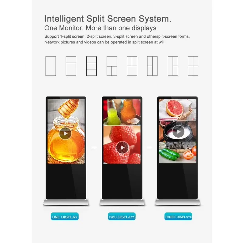 Floor Standing Digital Signage LCD Kiosk Screen 43/55/65/75/86 Inch Advertising Led Display Panels