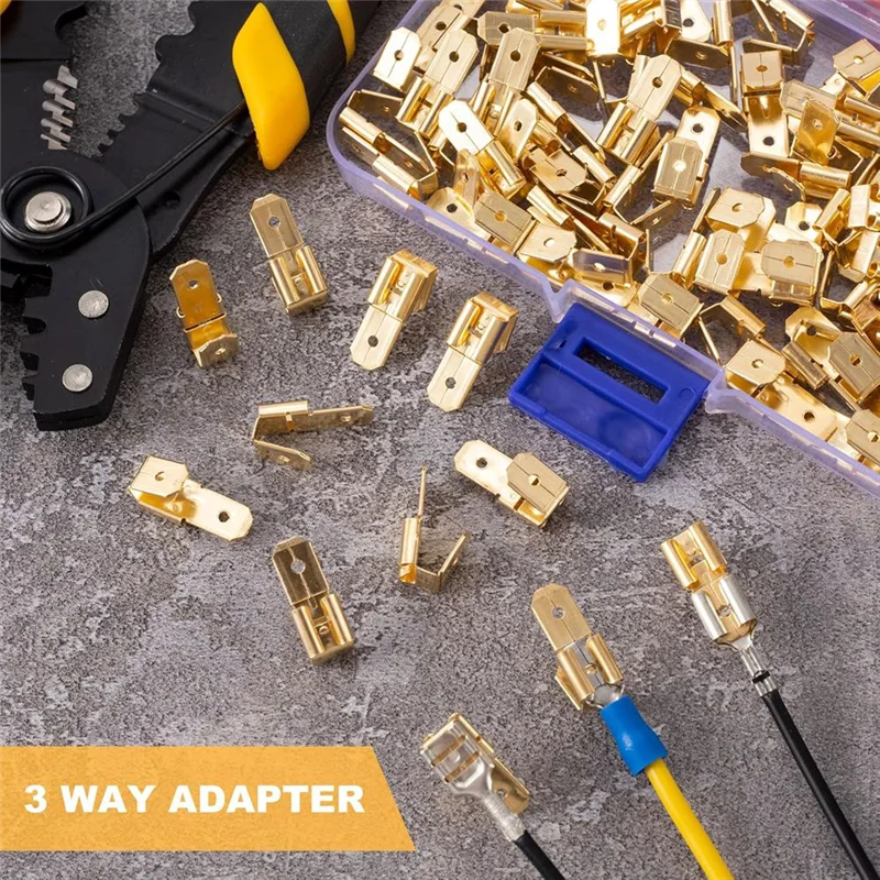 AD23-20Pcs Piggyback المجرف موصلات، 3 طرق محول مزدوج ذكر إلى أنثى واحدة غير معزول النحاس قطع الاتصال الكهربائي السريع