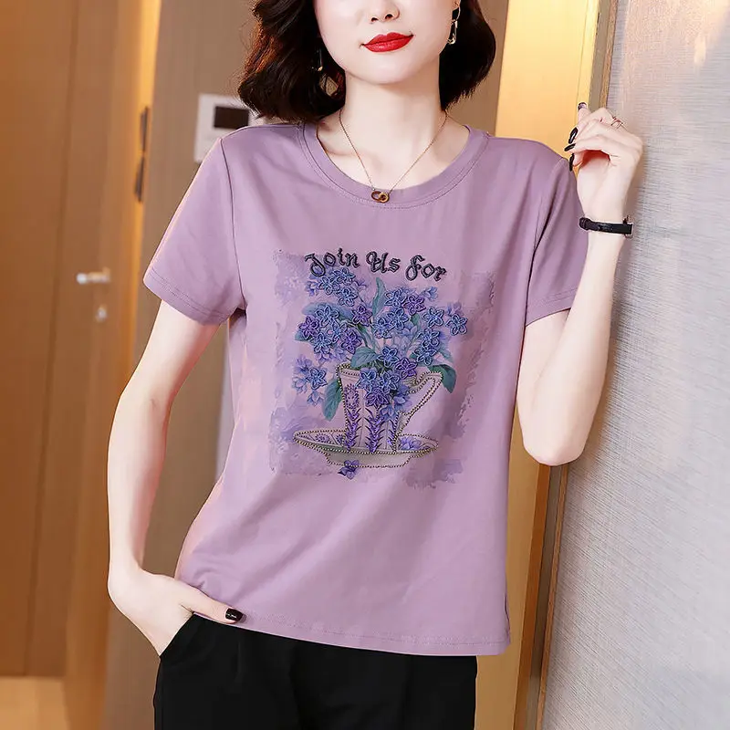 

Fashion O-Neck Short Sleeve Spliced Embroidery Blouses Women's Clothing 2025 Summer New Loose Casual Tops Commuter Shirts
