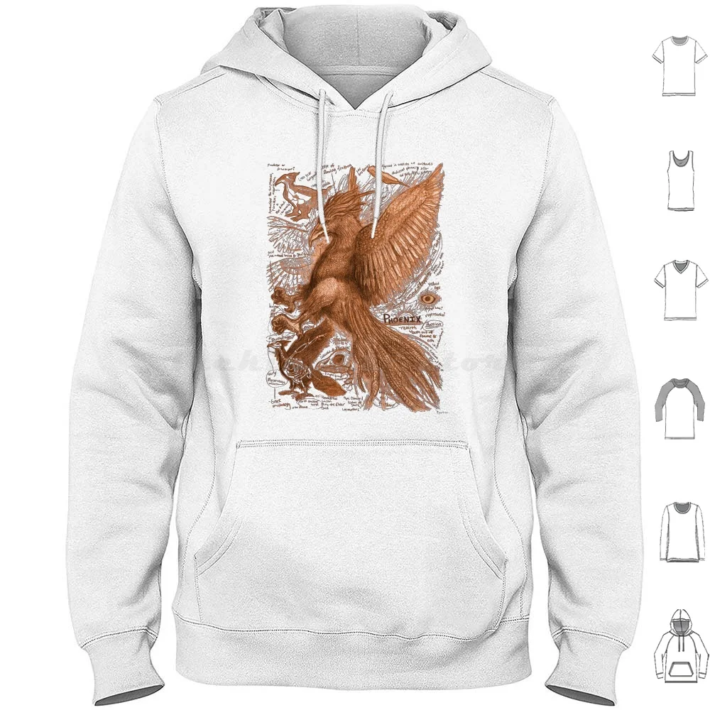 Egertronpuck'S Orange Phoenix Anatomy Illustration Hoodie cotton Long Sleeve Cryptid Cryptozoology Monster Mythical