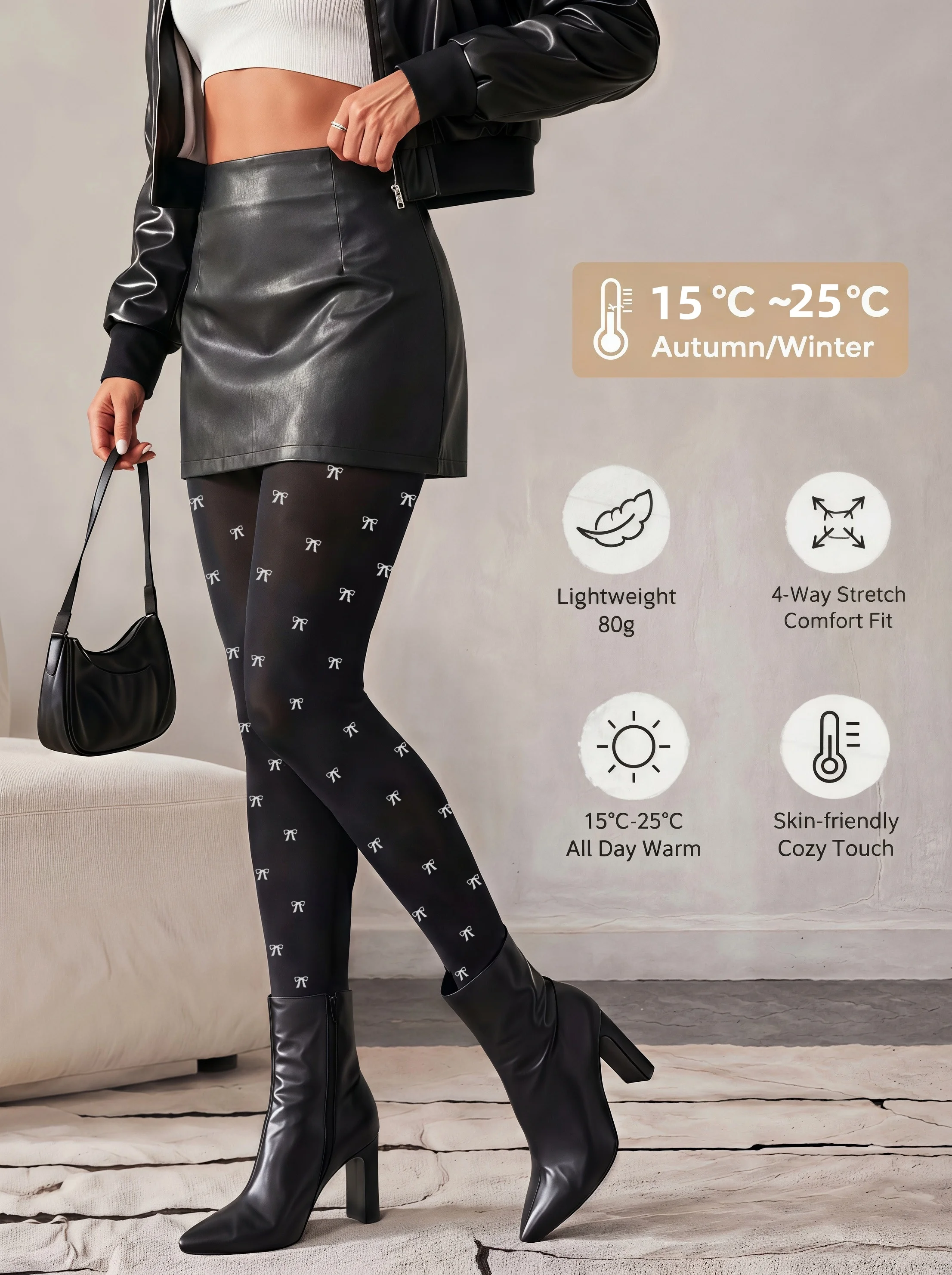 Women's White Printed Knit Leggings, High Waist Sexy Fashion Breathable Soft Casual Base Layer Pants Suitable For Daily Wear