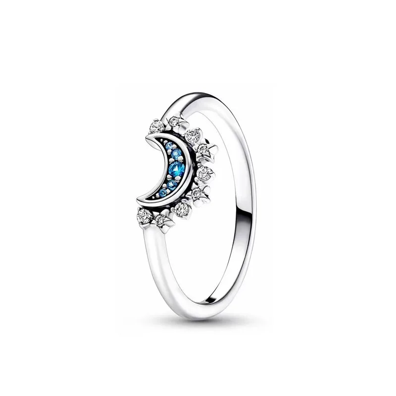 Blauwe 925 sterling zilveren ring ringen voor vrouwen originele mode-sieraden accessoires maan sneeuwvlok hart geschenken bruiloft feest