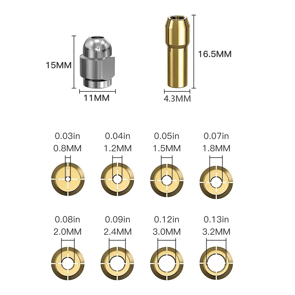 Juego de portabrocas para Dremel, recambio de 1/32 pulgadas a 1/8 pulgadas, 4486 broca sin llave con juego de tuercas de taladro rotativas de repuesto