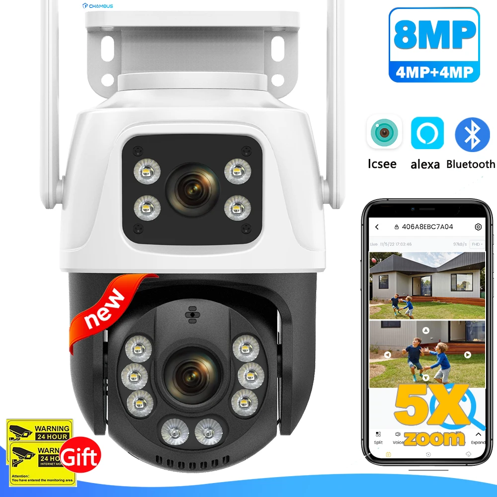 8mp Wifi Camera Outdoor Dual Screen Surveillance Cam Security Cctv Ptz Ai Tracking Mini Street Ip Camera Icsee