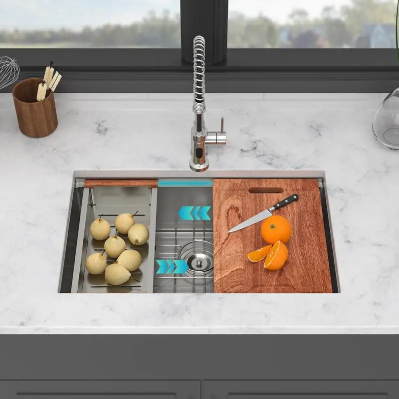 

Кухонная мойка Undermount 30 дюймов - 30x19x9 дюймов с одной чашей, 16 калибра, раковина для рабочей станции из нержавеющей стали для домашней кухни