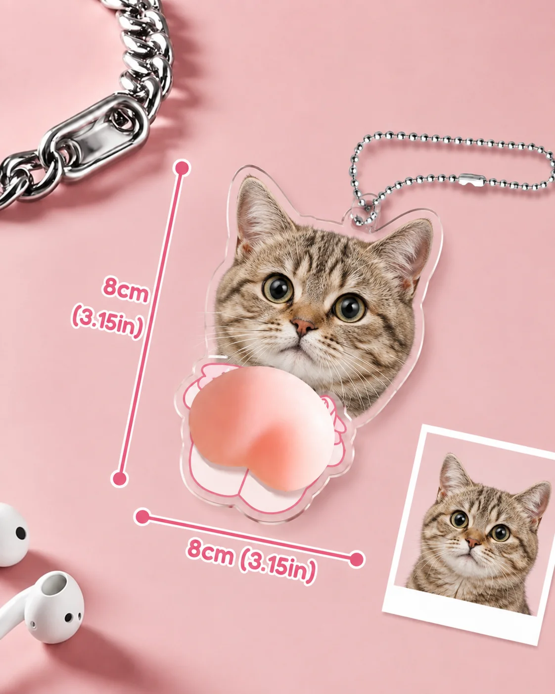 Custom Face Keychain Personalized Photo Soft Squishy Butt  Keychain Funny Gift for Friends Birthday Party Backpack Charm