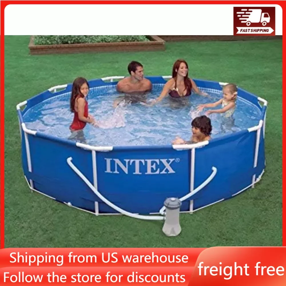 

10 Foot X 30 Inch Metal Frame Round 4 Person Outdoor Above Ground Swimming Pool Set with Filter Pump and Type H Filter Cartridge