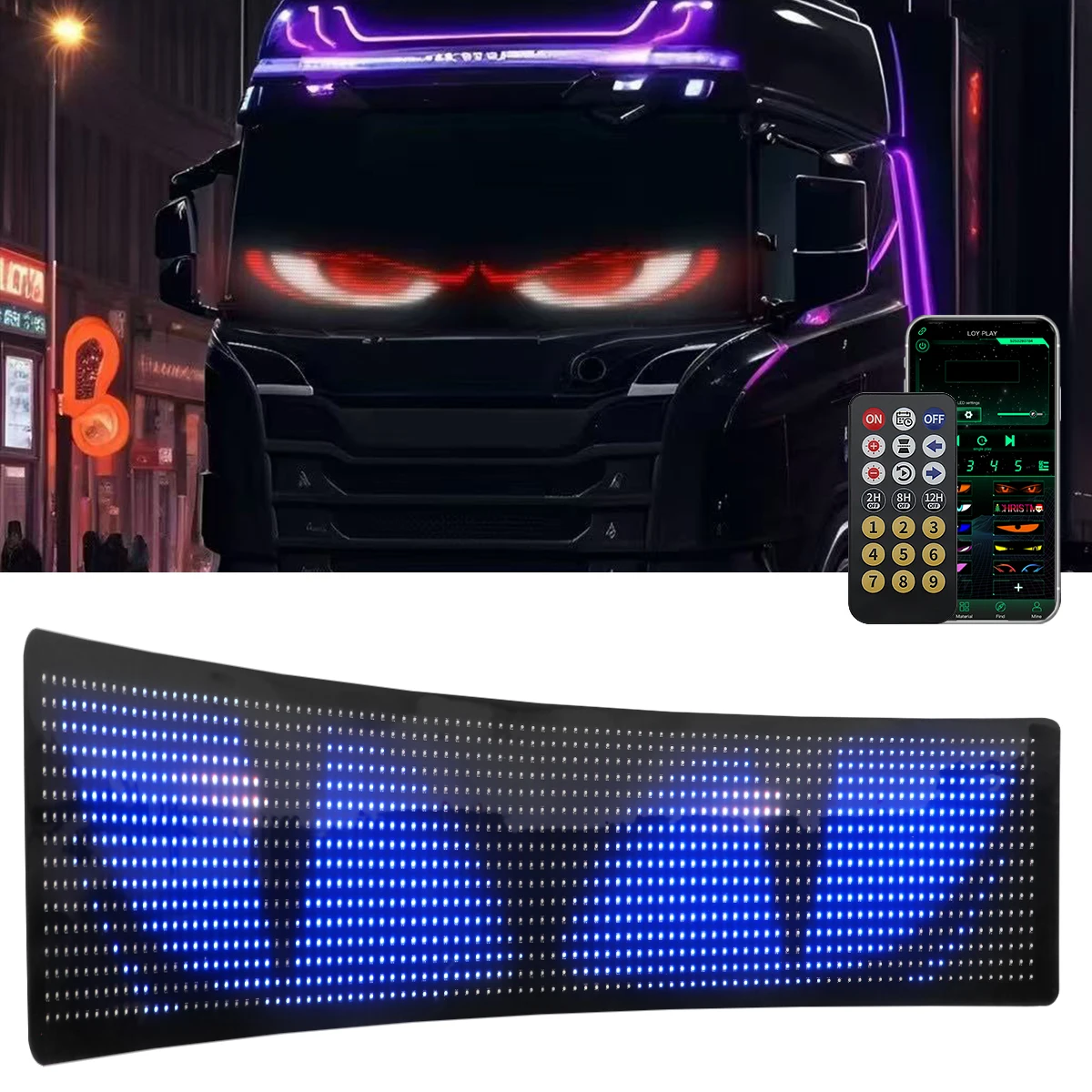 1pc 192*900mm Car Truck Evil's Eye Giant Flexible Screen LED Matrix Pixel Panel DIY Pattern Scrolling Board APP Remote Control