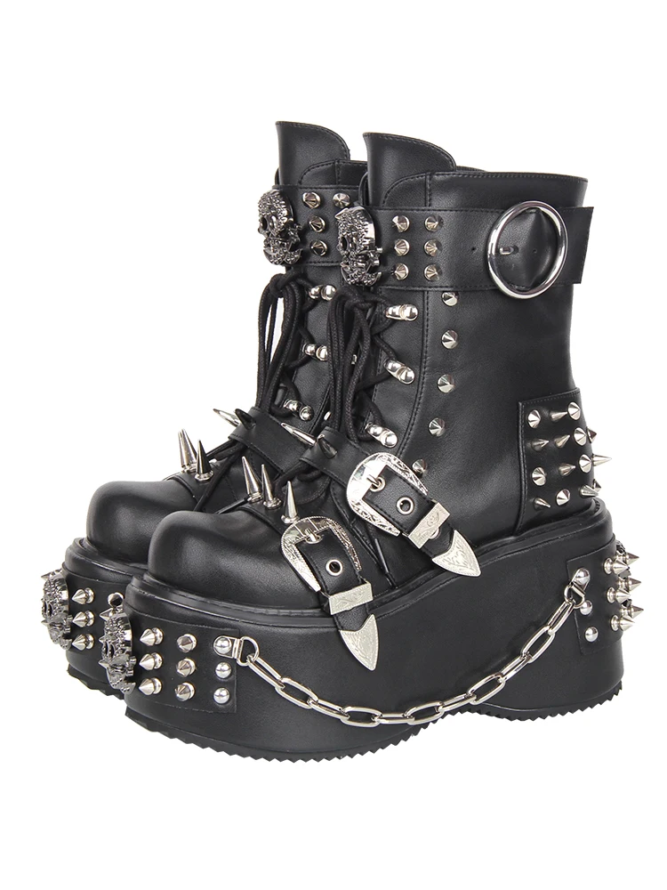 2025 New Product Classic Autumn/winter Gothic Punk Boots, Bottom Chain Heavy Industry Strap Short Boots