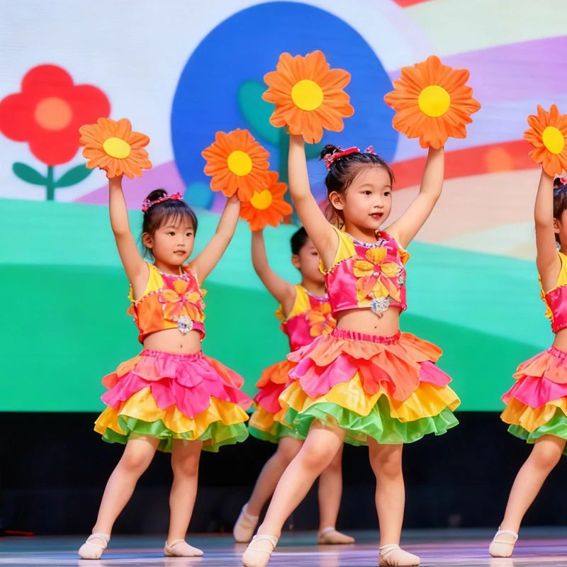 

2 Pcs 30cm Colorful Flower Dance Props Kindergarten Dance Stage Performance Sports Meet Admission Hand Held Flower