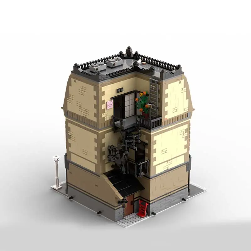 Blocs de construction MOC, vue sur la rue, coin, bureau de poste, Architecture modulaire, modèle technologique, briques, jouet, cadeaux de vacances