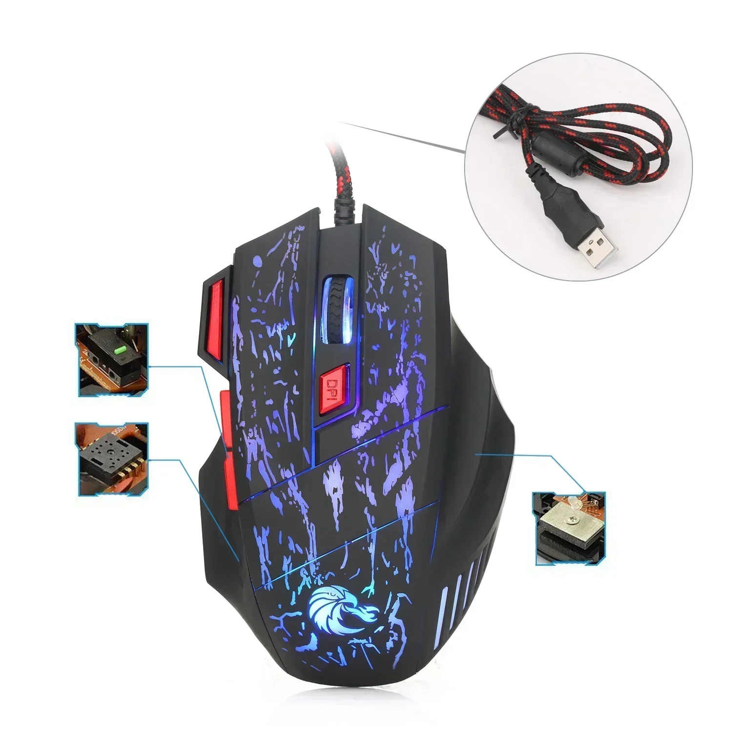 

3D Backlit H300 USB Wired Gaming Mouse Suitable for Windows Mac OS PC Laptops,Ergonomic Mouse with Breathing Light 7 Buttons