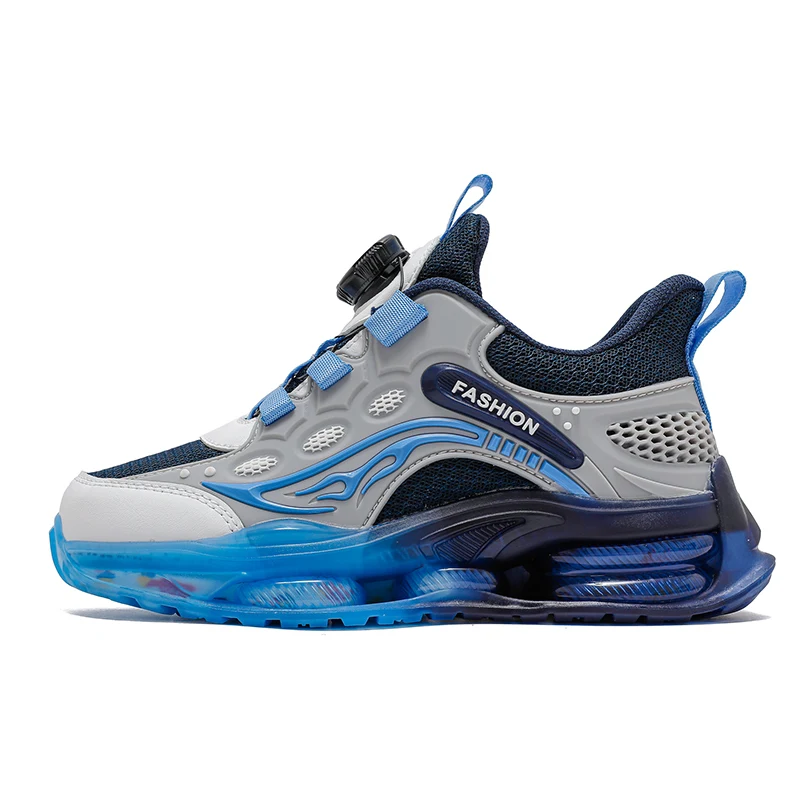 

New Style Kids Sports Shoes Boys School Casual Sneakers with Rotary Buckle Lightweight Mesh Anti-Slip Outdoor Walking Shoes