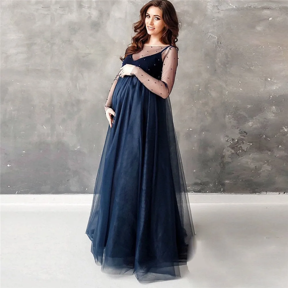 

New Tulle Cute Maternity Dresses For Baby Showers Party Long Pregnancy Photoshoot Prop Mesh Pregnant Women Photography Maxi Gown