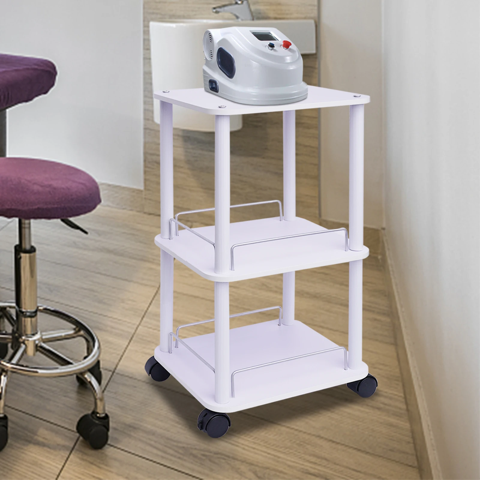 White Salon Rolling Beauty Trolley with Wheels Beauty Salon Trolley Cart 3-Tiers Esthetician Storage Cart Instruments