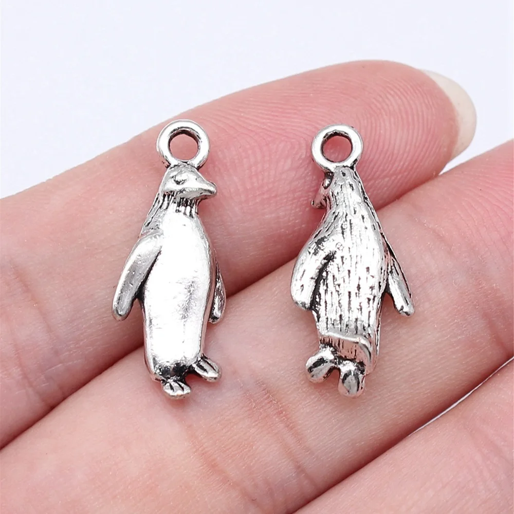 10pcs/lot 23x10mm penguin Charms For Jewelry Making Antique Silver Color 0.91x0.39inch