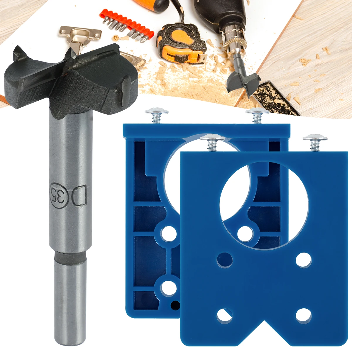 Professional Hinge Jig Kit 35mm Bit with Locator Guide for Easy & Accurate Cabinet Door Installation