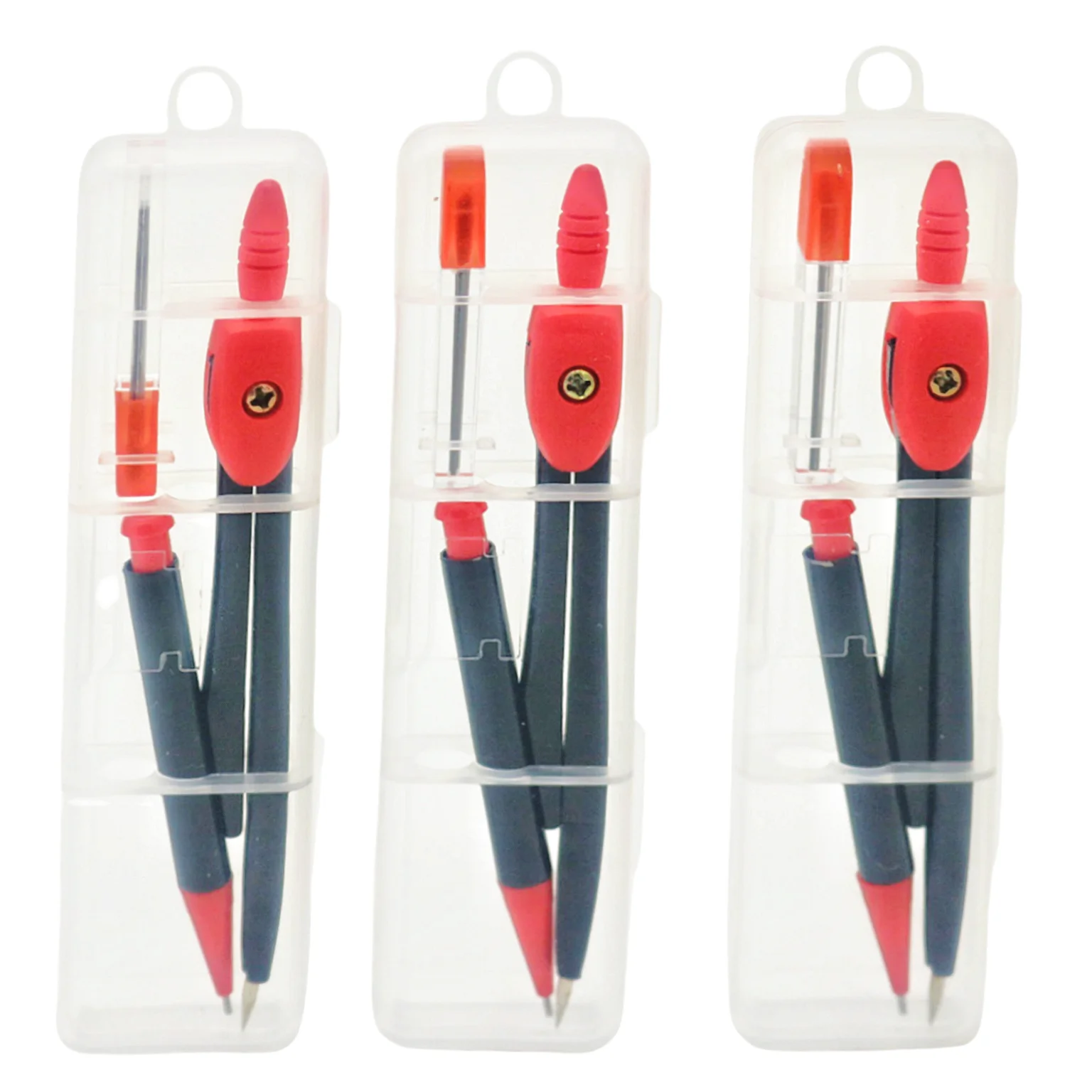 Red Compasses Set with Automatic Lead Core Metal Quality Student Drawing Instrument