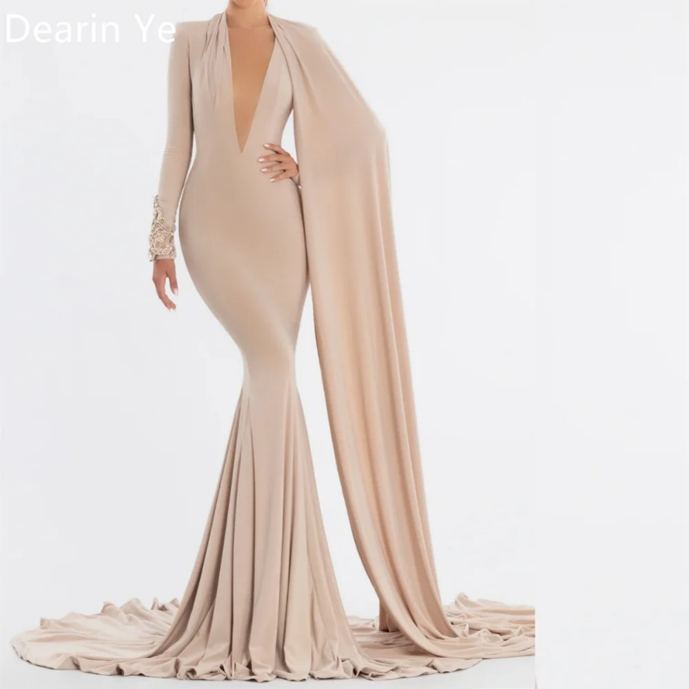 Customized Evening Dress Dearin V-neck Sheath Floor Length Skirts Stole Bespoke Occasion Dresses Formal Saudi Arabia Prom Gown