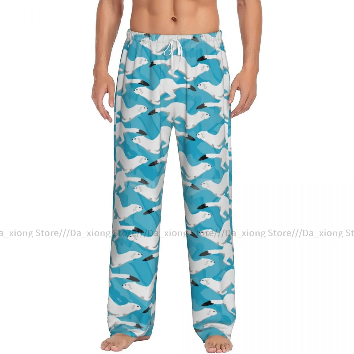 Men Sleep Bottoms Male Lounge Trousers Men's Winter White Ferret Running Arctic Wild Animal Pajama Pants