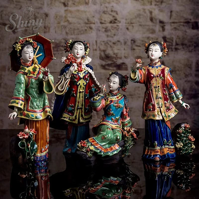

Shiwan Ceramics Chinese Classical Home Decoration Seasonal Beauty Women Figurines Furniture Tabletop Decorations Gifts