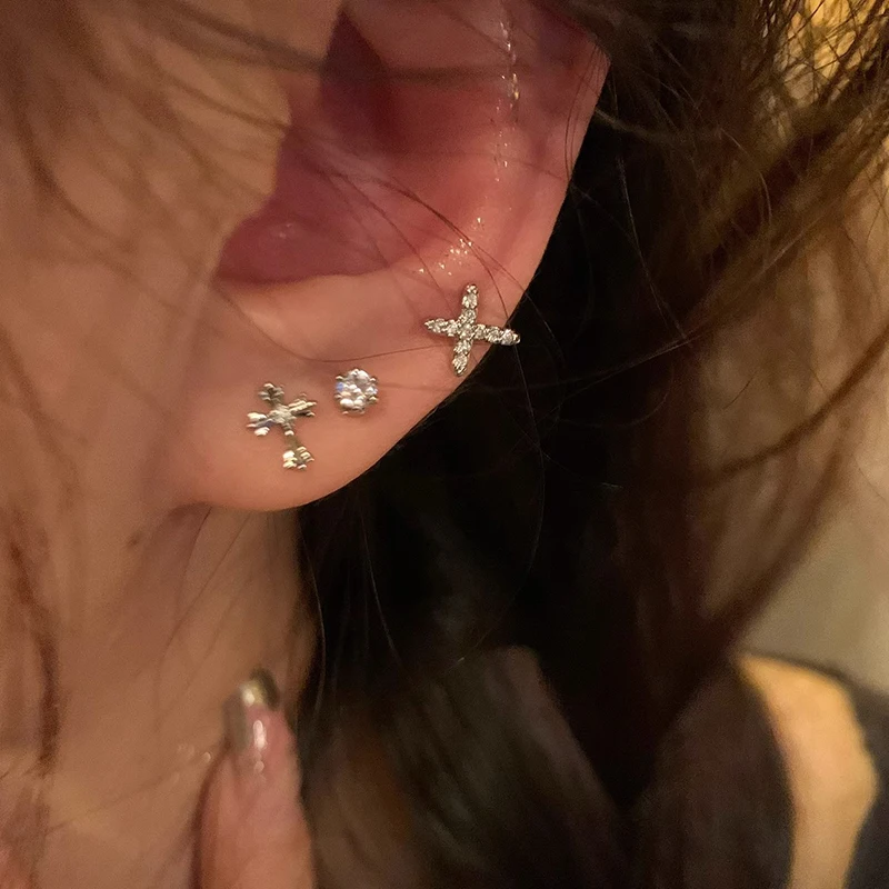 6pcs/set Korean Shiny Rhinestone Butterfly Stud Earring Set For Women Cross Heart Earrings Girl Party Wedding Engagement Jewelry image 6