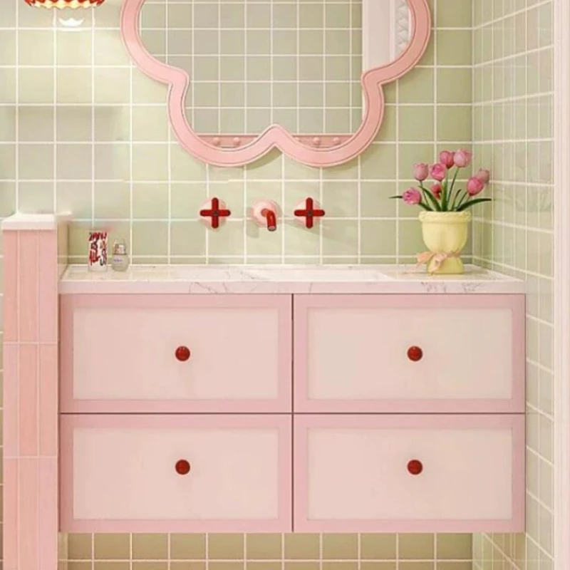 

LTT washstand rock slab seamless ceramic integrated basin dopamine cream wind bathroom cabinet combination