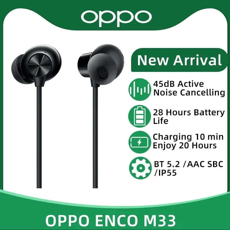 OPPO Enco M33 45dB Active Noise Cancelling Wireless Earphone Wireless Bluetooth 5.2 Headphone 28 Hours Battery Life IP55