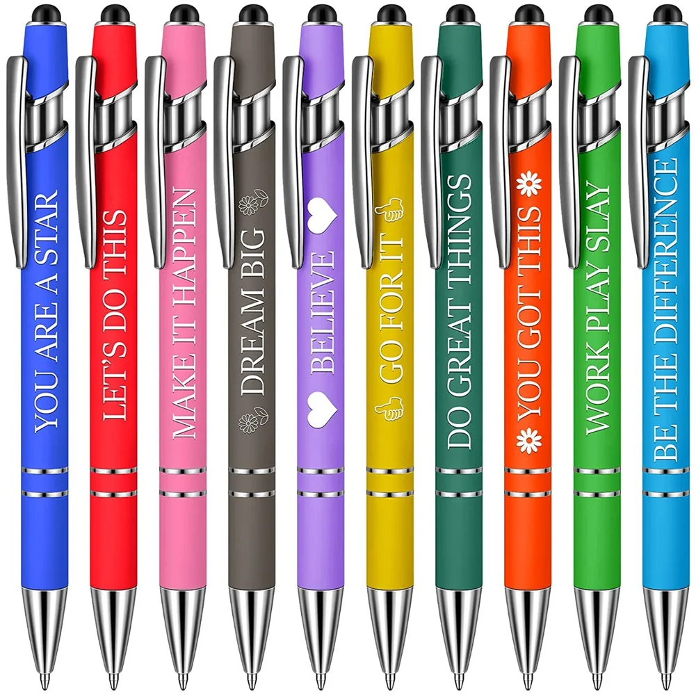 10Pcs Ballpoint Pens Office Inspirational Quotes Snarky Screen Touch Stylus Pen Encouraging Scriptures Black Ink, B