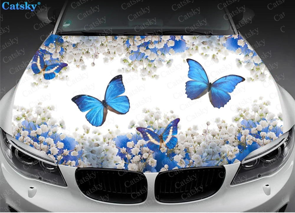 Butterfly flower Car Hood Vinyl Stickers Wrap Vinyl Film Engine Cover Decals Sticker on Car Auto Accessories